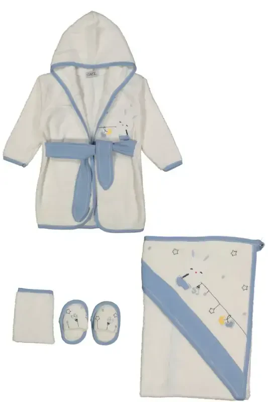 Звездный Заяц Гайе Детский Халат-Полотенце Органический Набор - Подарок на Рождение Ребенка - Голубой - 1