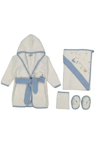 Звездный Заяц Гайе Детский Халат-Полотенце Органический Набор - Подарок на Рождение Ребенка - Голубой - CHERUB BABY (1)