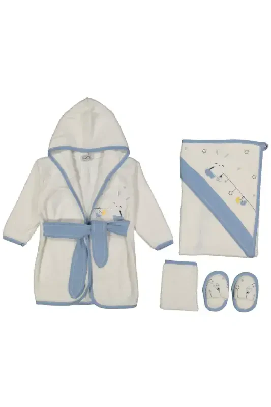 Звездный Заяц Гайе Детский Халат-Полотенце Органический Набор - Подарок на Рождение Ребенка - Голубой - 2