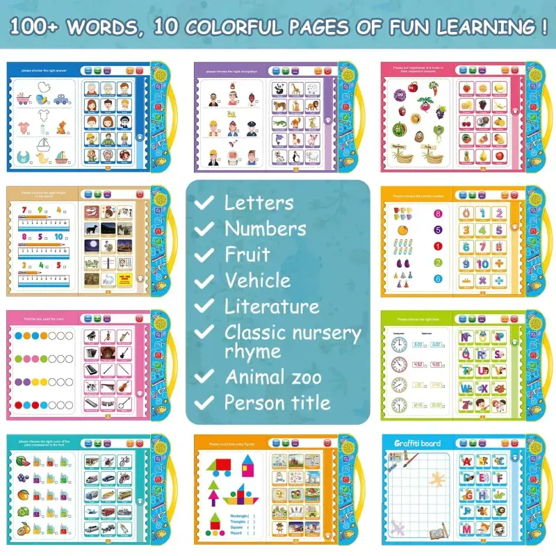 Звуковая книга Алфавит Игрушки Игрушки для младенцев и малышей со стираемой ручкой в комплекте, Электронная интерактивная игрушка с английскими буквами и формами - 2