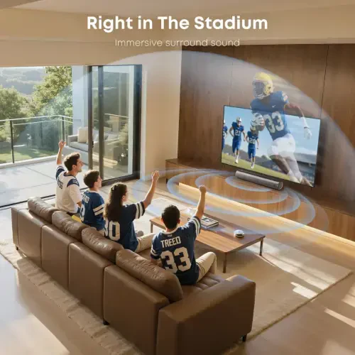 Звуковая панель Posrue, 16-дюймовый Bluetooth-динамик для телевизора с пультом дистанционного управления и 2 встроенными полночастотными динамиками, 50-ваттная беспроводная звуковая панель для домашнего кинотеатра и звука, железно-серого цвета - POSRUE (1)