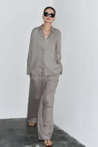 ZW COLLECTION %100 KETEN KO'YLAK-Ochiq kulrang - ZARA (1)