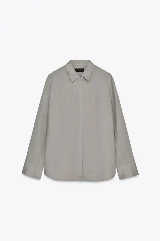 ZW COLLECTION %100 KETEN KO'YLAK-Ochiq kulrang - 5