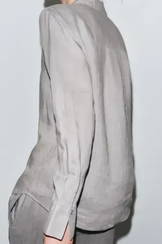 ZW COLLECTION %100 LINEN SHIRT-Light gray - 3