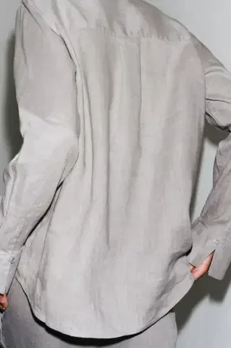 ZW COLLECTION %100 LINEN SHIRT-Light gray - 4