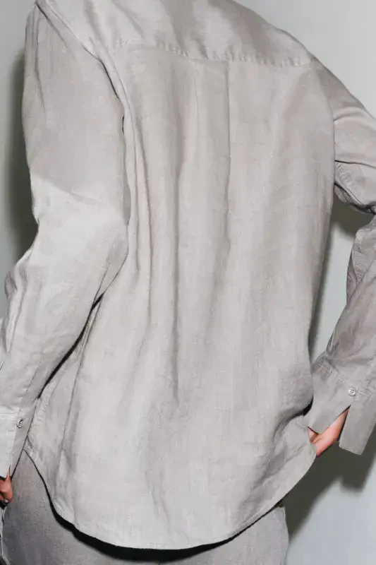 ZW COLLECTION %100 LINEN SHIRT-Light gray - 4