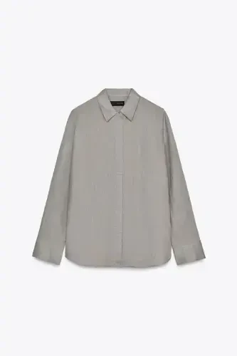ZW COLLECTION %100 LINEN SHIRT-Light gray - 5