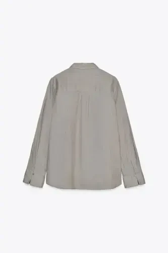 ZW COLLECTION %100 LINEN SHIRT-Light gray - 6