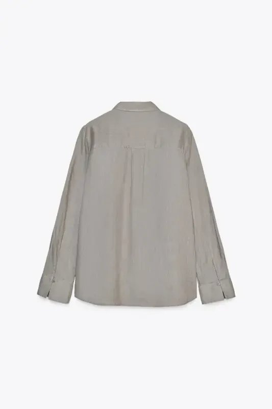 ZW COLLECTION %100 LINEN SHIRT-Light gray - 6
