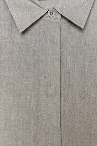 ZW COLLECTION %100 LINEN SHIRT-Light gray - 7
