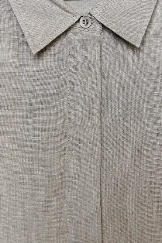 ZW COLLECTION %100 LINEN SHIRT-Light gray - 7