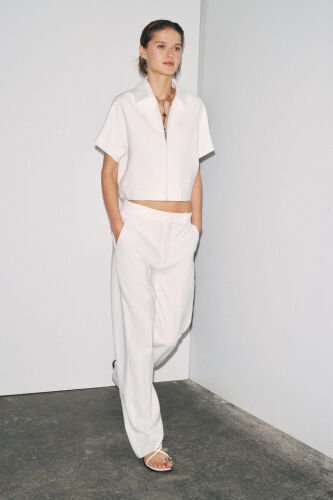 ZW COLLECTION CROP JACKET-Ecru - MODAZONE