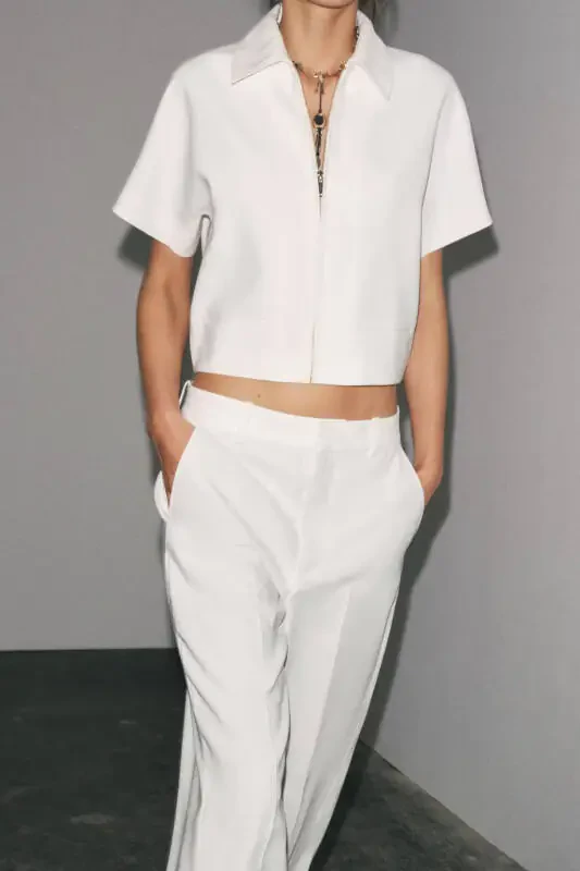 ZW COLLECTION CROP JACKET-Ecru - 2