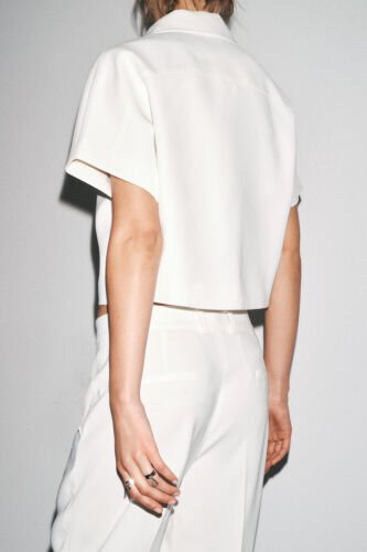 ZW COLLECTION CROP JACKET-Ecru - 3