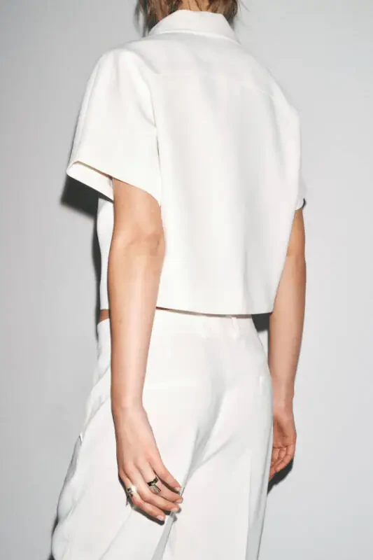 ZW COLLECTION CROP JACKET-Ecru - 3