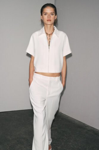 ZW COLLECTION CROP JACKET-Ecru - 4