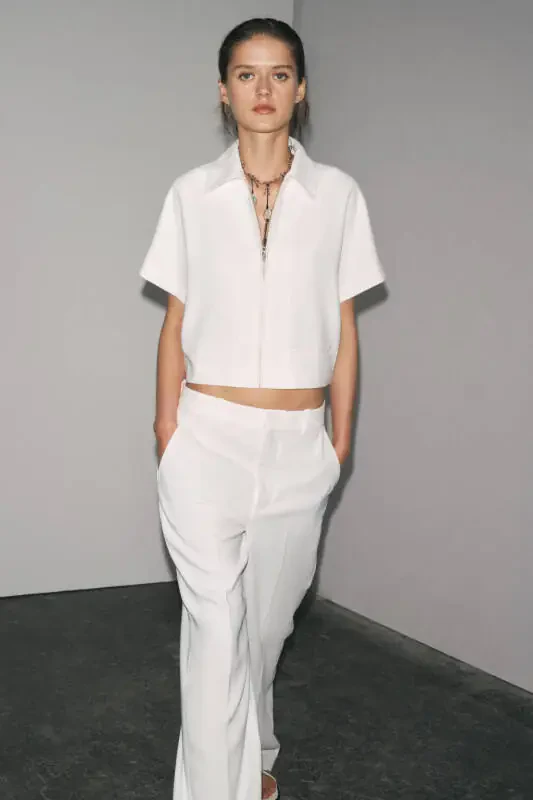 ZW COLLECTION CROP JACKET-Ecru - 4