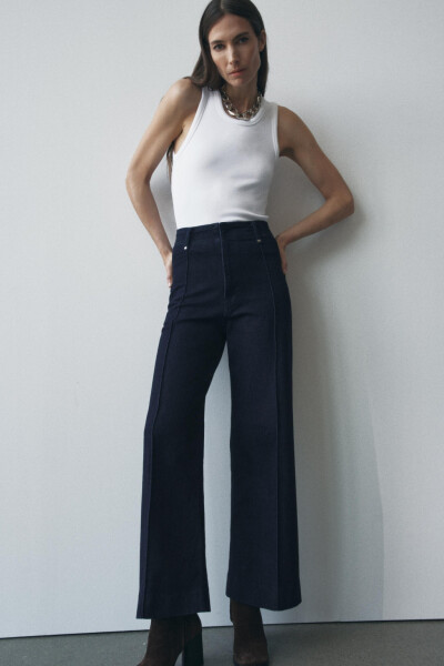 ZW COLLECTION WIDE LEG HIGH WAIST JEANS-Blue - 3