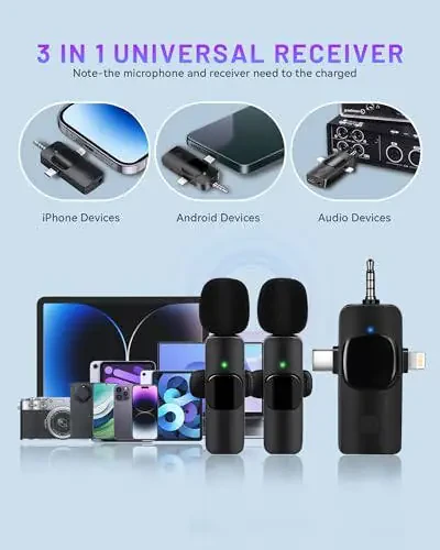 Zyerch 2024 3 in 1 Wireless Lavalier Microphones for iPhone, iPad, Android, Camera, 7-Hour Battery, Mini Microphone with Noise Reduction for Video Recording, Vlog, YouTube, TikTok - 6