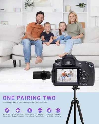 Zyerch 2024 3 ta 1 da simsiz lavalier mikrofonlar iPhone, iPad, Android, kamera uchun, 7 soatlik batareya, video yozib olish, vlog, YouTube, TikTok uchun shovqinni kamaytiruvchi mini mikrofon - 5