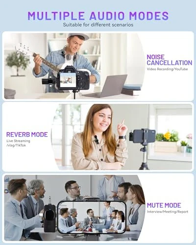 Zyerch 𝟮𝟬𝟮𝟰 3 in 1 Wireless Lavalier Microphones for iPhone, iPad, Android, Camera, 7-Hour Battery, Mini Microphone with Noise Reduction for Video Recording, Vlog, YouTube, TikTok - 4