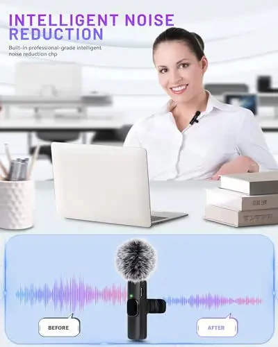 Zyerch 𝟮𝟬𝟮𝟰 Professional Simsiz Lavalier Mikrofoni iPhone iPad uchun, Simsiz Mikrofon - 2 ta to'plam Shovqinni bekor qilish Kristal aniq yozib olish USB-C bilan, Jonli efirga uzatish, YouTube, TikTok - 4