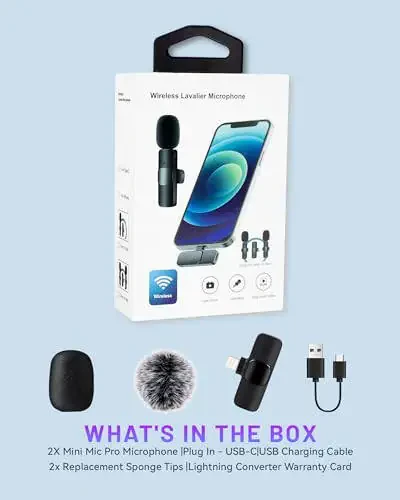 Zyerch 𝟮𝟬𝟮𝟰 Professional Simsiz Lavalier Mikrofoni iPhone iPad uchun, Simsiz Mikrofon - 2 ta to'plam Shovqinni bekor qilish Kristal aniq yozib olish USB-C bilan, Jonli efirga uzatish, YouTube, TikTok - 7