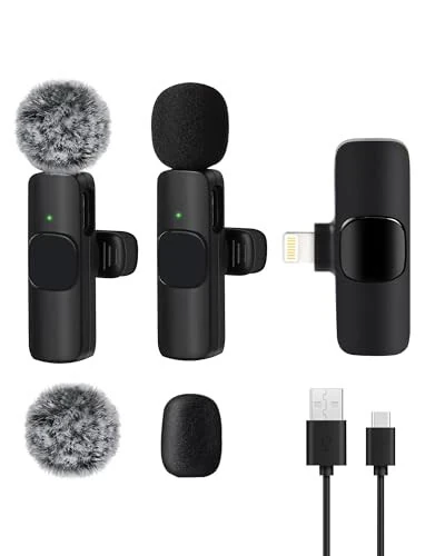Zyerch 𝟮𝟬𝟮𝟰 Professional Wireless Lavalier Microphone for iPhone iPad, Wireless Microphone- 2 Pack Noise Canceling Crystal Clear Recording with USB-C, Live Streaming, YouTube, TikTok - Zyerch