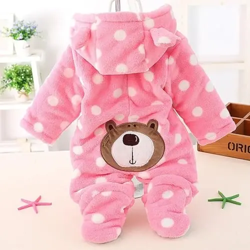 ZYXKTA Baby Snowsuit Infant Winter Cozy Fleece Jumpsuit Cute Bear Hooded Footies Toddler Girls Boys Thicken Soft Outfit - 2
