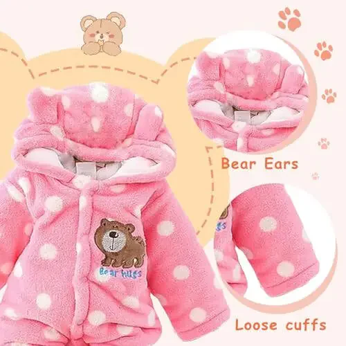 ZYXKTA Baby Snowsuit Unisex Infant Winter Warm Fleece Jumpsuit Girls Boys Hooded Footie Thicken Cute Coat - 3