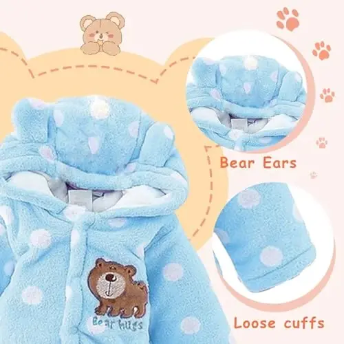 ZYXKTA Baby Snowsuit Infant Winter Cozy Fleece Jumpsuit Cute Bear Hooded Footies Toddler Girls Boys Thicken Soft Outfit - 3