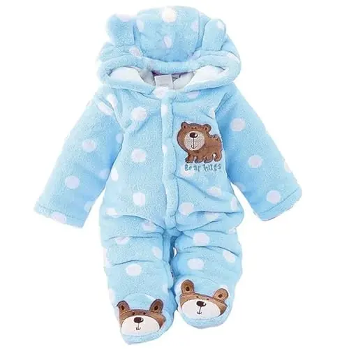 ZYXKTA Bebek Kar Tulumu Bebek Kışlık Rahat Polar Tulum Sevimli Ayı Kapüşonlu Patikli Küçük Çocuk Kız Erkek Kalın Yumuşak Kıyafet - 1