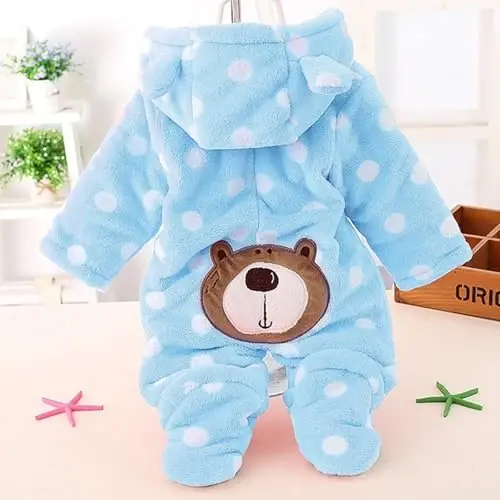 ZYXKTA Bebek Kar Tulumu Bebek Kışlık Rahat Polar Tulum Sevimli Ayı Kapüşonlu Patikli Küçük Çocuk Kız Erkek Kalın Yumuşak Kıyafet - 2