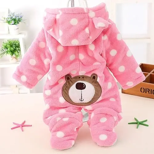 ZYXKTA Baby Snowsuit Infant Winter Cozy Fleece Jumpsuit Cute Bear Hooded Footies Toddler Girls Boys Thicken Soft Outfit - 2