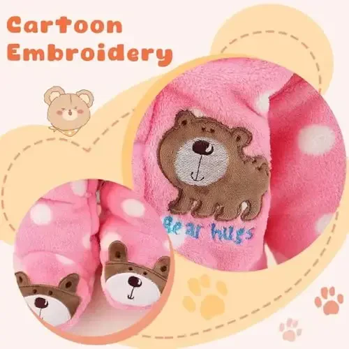 ZYXKTA Baby Snowsuit Infant Winter Cozy Fleece Jumpsuit Cute Bear Hooded Footies Toddler Girls Boys Thicken Soft Outfit - 4