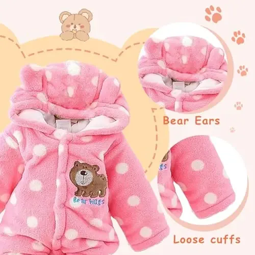 ZYXKTA Baby Snowsuit Infant Winter Cozy Fleece Jumpsuit Cute Bear Hooded Footies Toddler Girls Boys Thicken Soft Outfit - 3