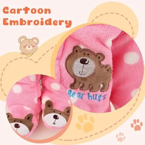 ZYXKTA Baby Snowsuit Infant Winter Cozy Fleece Jumpsuit Cute Bear Hooded Footies Toddler Girls Boys Thicken Soft Outfit - 4
