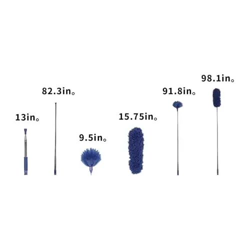 ZZ LAZYCOTTAGE Cobweb Duster with Extension Pole, Washable Cleaning Duster Kit with 2 Duster Heads, Cobweb Duster, Corner Brush, 15-100 Inch Long Aluminum Telescoping Pole for Ceiling Fan (Blue) - 7
