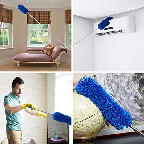 ZZ LAZYCOTTAGE Cobweb Duster with Extension Pole, Washable Cleaning Duster Kit with 2 Duster Heads, Cobweb Duster, Corner Brush, Aluminum Telescoping Pole for Ceiling Fan (Blue) - 3