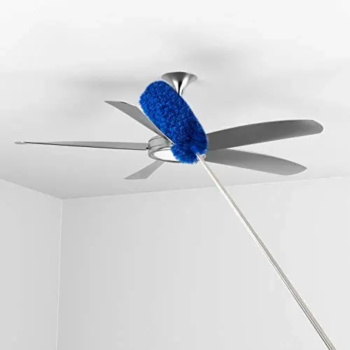 ZZ LAZYCOTTAGE Cobweb Duster with Extension Pole, Washable Cleaning Duster Kit with 2 Duster Heads, Cobweb Duster, Corner Brush, Aluminum Telescoping Pole for Ceiling Fan (Blue) - 4